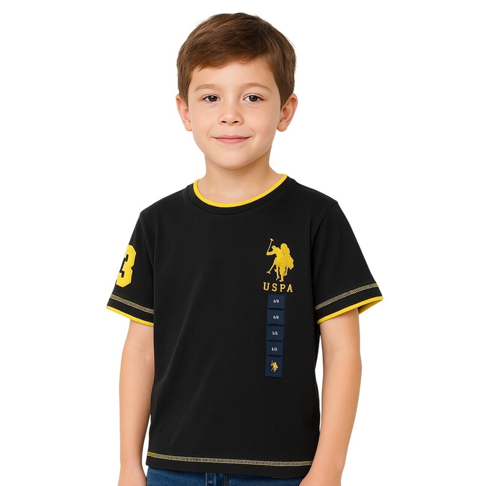 US Polo Assn Boys T Shirt Black‎ Yellow Crew Neck Short Sleeve Logo Tee Size 5/6